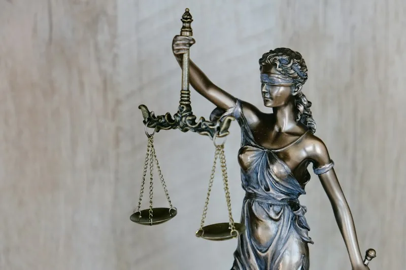 Gavel and scales of justice in a courthouse